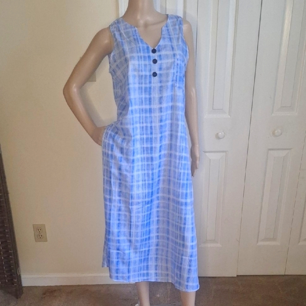 🎁Blue Plaid Sleeveless Dress, Size Large FREE with Bundle Purchase
